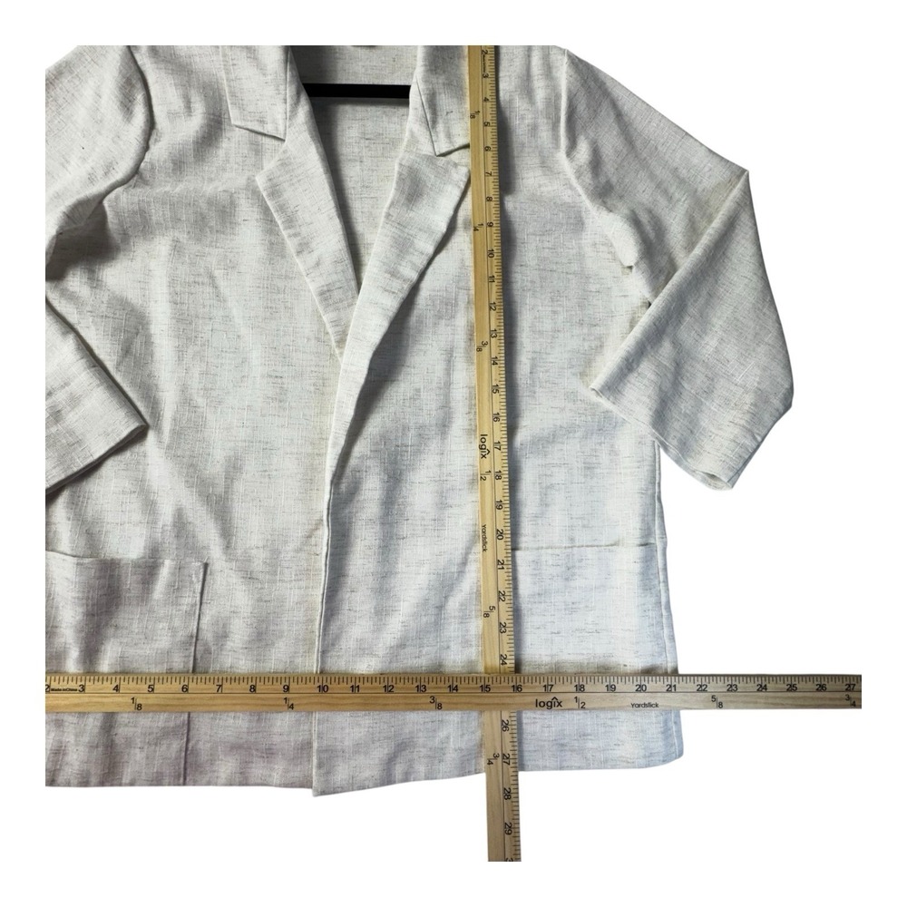 Jessica Stevens Linen Light Long Blazer Ivory Jacket Sz Medium USA Shoulder Pads - Picture 5 of 9